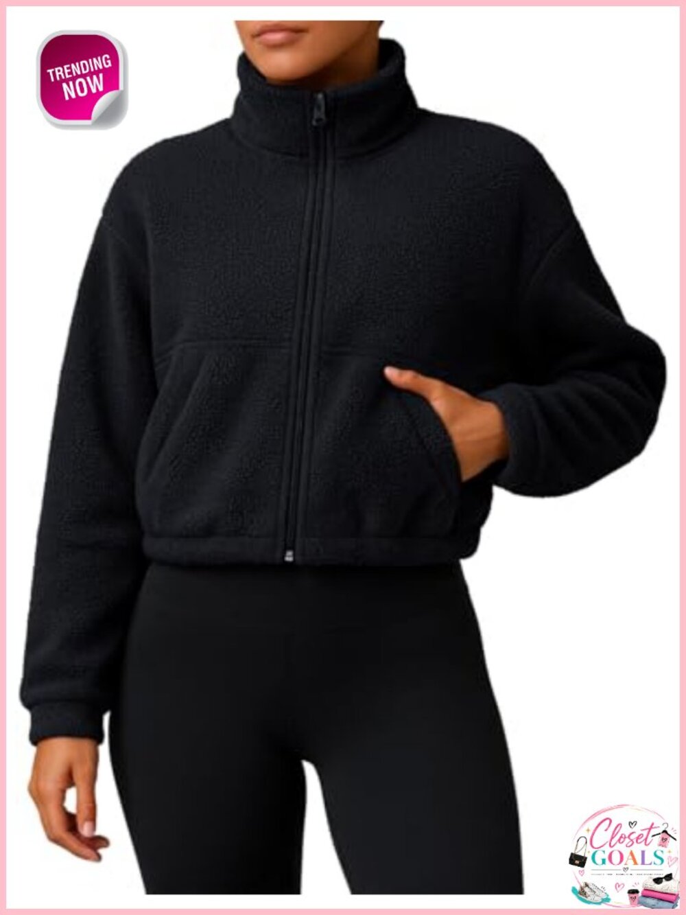 Cropped Sherpa Fleece Jacket Full Zip Fuzzy Cozy Coat